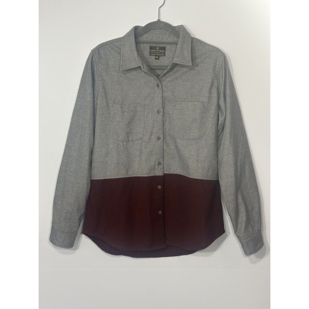 United By Blue Women’s XL Gray Burgundy Colorblock Wool Blend Button-Up Shirt